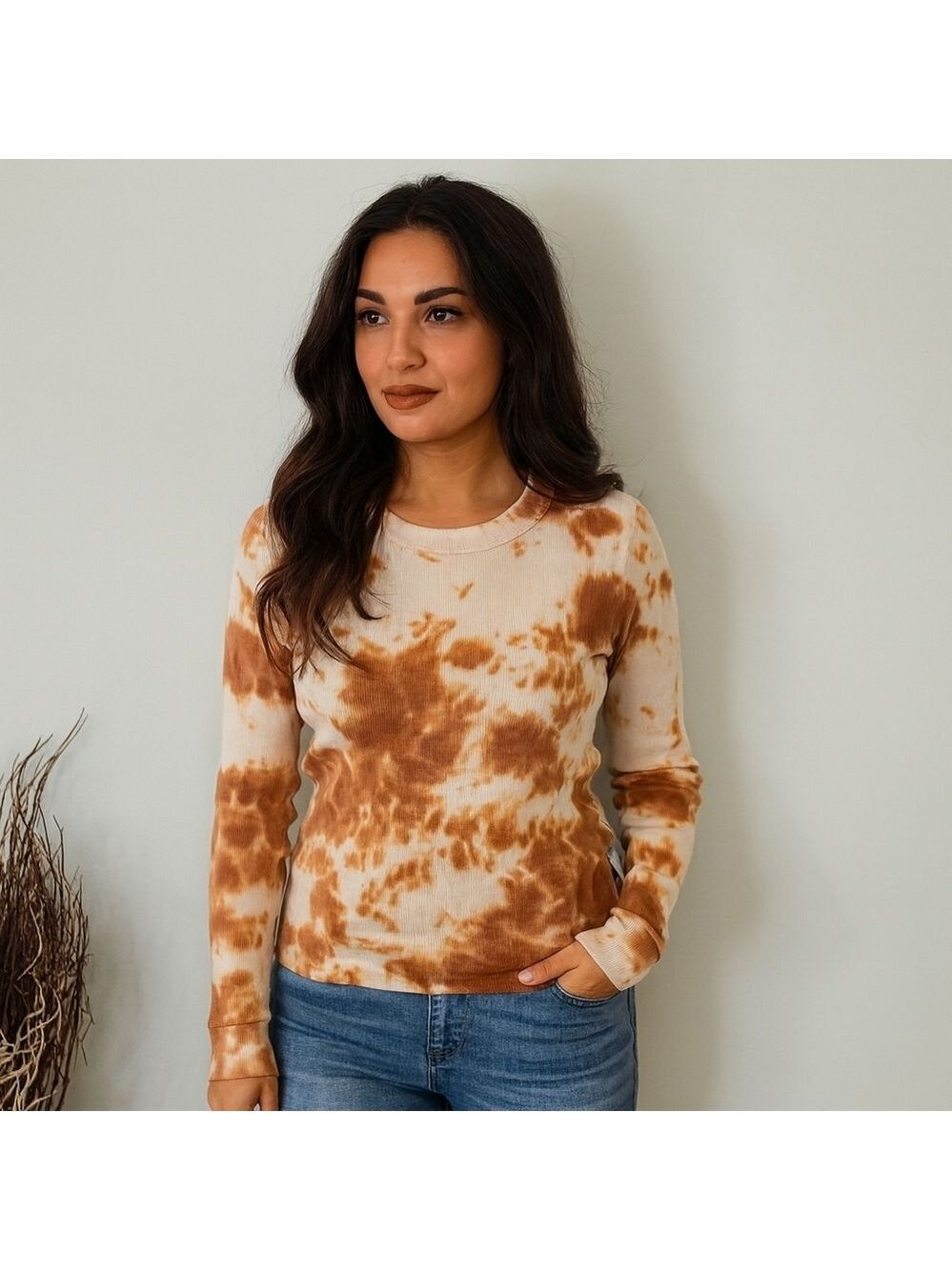 MATE the Label Ginger Tie Dye Crewneck Thermal Top S Orange NWOT